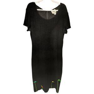 Joseph Ribkoff Dress Black Bodycon Ribbon Flower Applique 12 Vintage Stretch